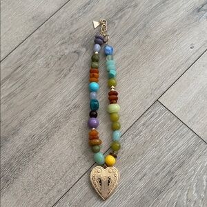 Anthropologie Colorful Beaded Necklace with Gold Heart
